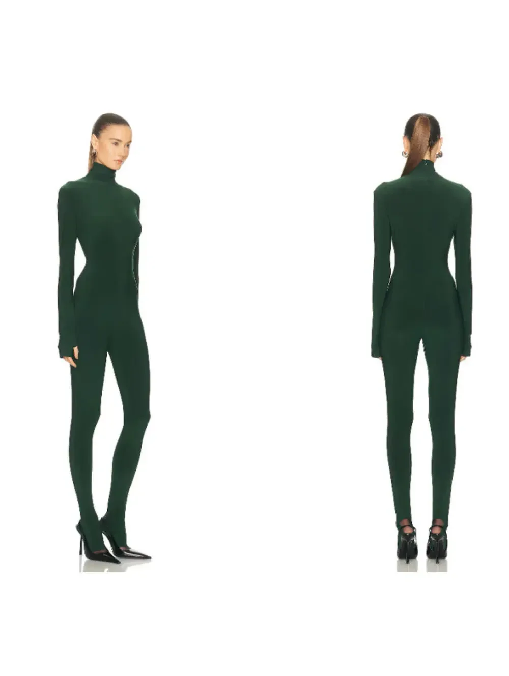 Norma Kamali Slim Fit Turtle Catsuit With Footsie in green S NWT $200 - Picture 2 of 10